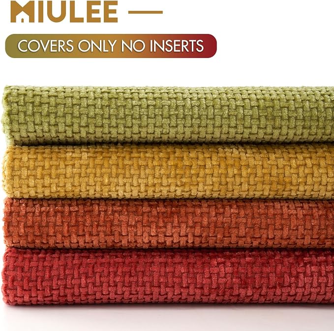 MIULEE Soft Decorative Chenille Fall Pillow Covers Rust Yellow Green 20x20 | Pack of 4, Rustic Decor, Autumn Harvest Set, Couch Throw Pillows, Farmhouse Boho Cushion Covers for Sofa Bed Living Room