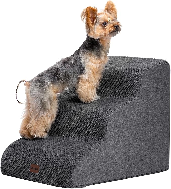 Garnpet Dog Stairs for Couch Sofa and Chair, 3-Step Dog Steps for Small Dogs and Cats, Non-Slip Indoor Pet Step, Dark Grey