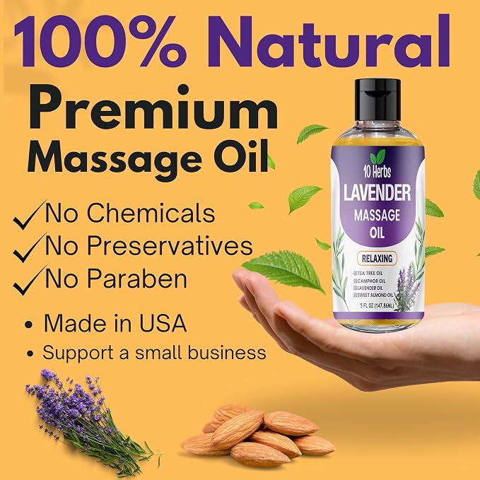 10 Herbs Lavender Sensual Massage Oil for Couples, Date Night, Relaxing.