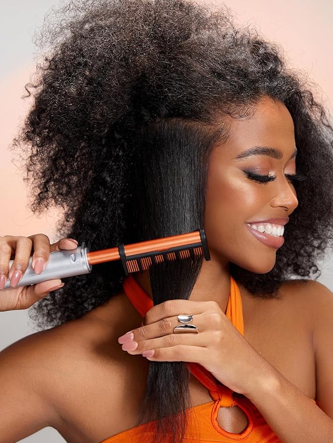 SHEGLAM Hot Comb Straightener Brush for Black Women Hair – 30s Fast Heating, 5 Temperature Settings, Dual Voltage, for Wigs, Insulated Protection Styler with Gloss Pro™ Coating