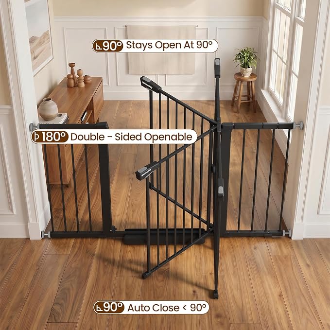 Mumeasy 36" Extra Tall Baby Gate for Stairs, 29.7-54.2" Wide Dog Gate for Doorways, Walk Thru Pet Safety Gate for Indoor, Pressure Mounted with Auto Close, Easy Install No Drill for Toddlers, Black