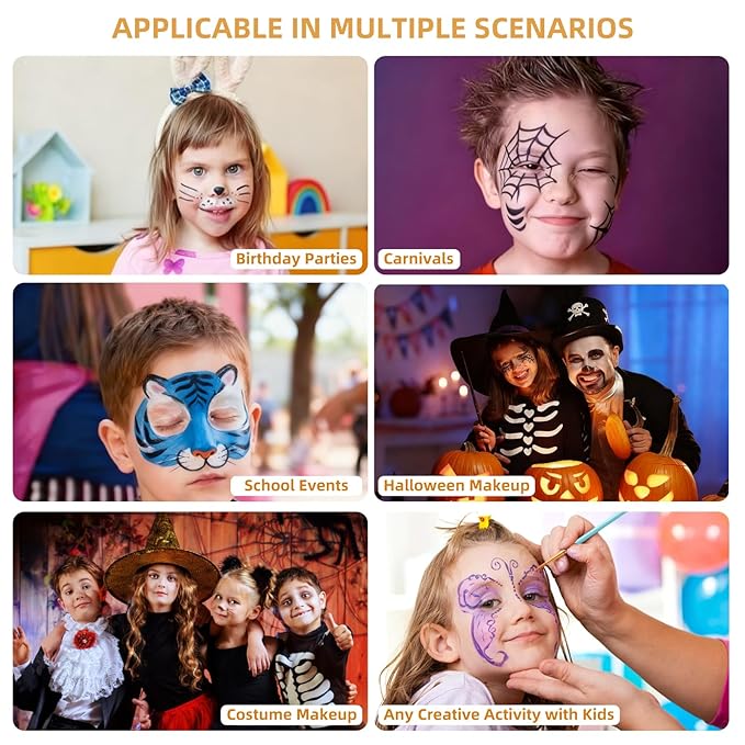 Face Painting Kit for Kids with Book,Stencils,Brushes,Non Toxic Water Activated Face Paint Palette For Halloween,Carnival,Party Costume Makeup Any Creative Activity with Kids (42 Colors)