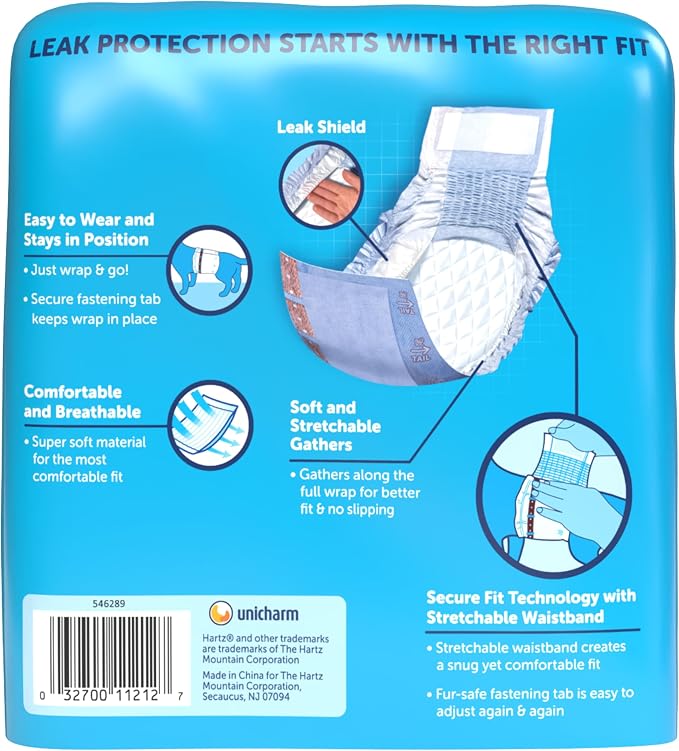 Hartz Comfitables Disposable Male Dog Wraps with Stretchy Waistband, Medium 12 Count