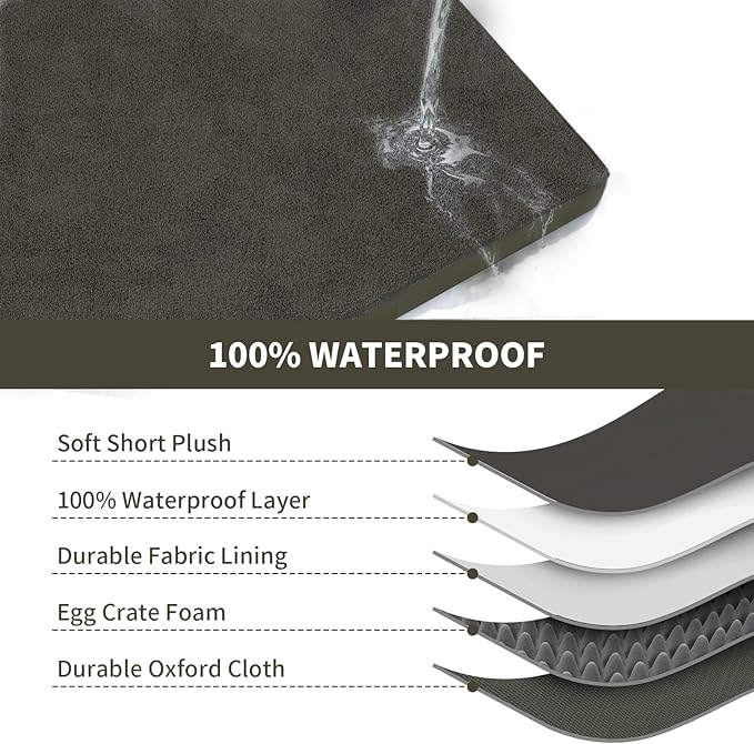 Orthopedic Waterproof Dog Bed for Small Dogs and Cats | Egg Crate Foam for Joint Support, Fits 30x19 Crates, TPU Waterproof Layer, Machine Washable 1680D Oxford Cover, Up to 30 lbs