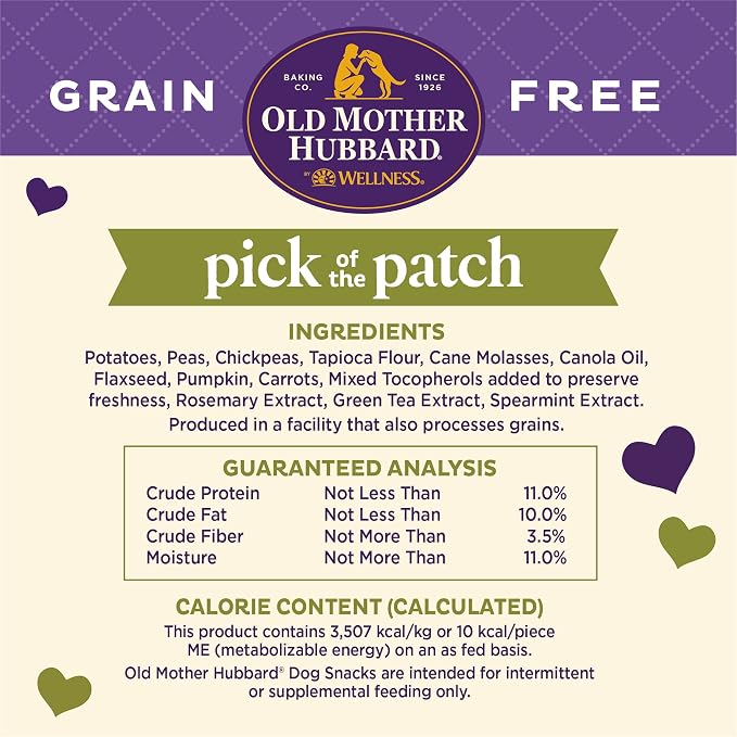 Old Mother Hubbard Wellness Classic Grain Free Pick of the Patch Dog Biscuits, Natural Training Treats, Pumpkin and Carrot Flavor, Mini Size. 16 oz Bag (Pack of 2)