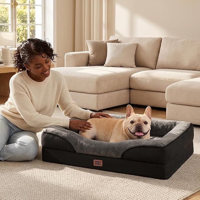 EHEYCIGA Orthopedic Dog Bed for Medium Dog, Memory Foam Dog Couch | 35x22 Inch Dog Sofa with Sides, Waterproof Liner & Washable Removable Cover, Bolster Pet Couch