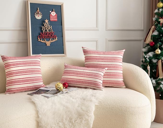 Cethom Christmas Valentines Pillow Covers, Boho Textured Red Pillow Case, Pillow Covers 18 x 18 Inch Set of 2 Valentines Day Decoration, Chair Sofa Bedroom Living Room Home Holiday Decor Cushion Case