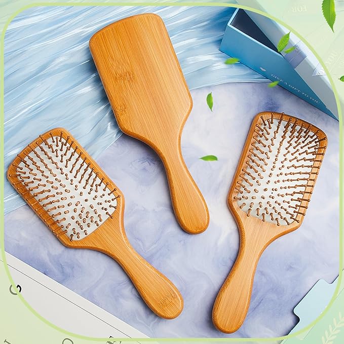 Tessco for you 12 Pcs Bamboo Hair Brushes Bulk Wooden Paddle Brush Scalp Massage Bristle Anti Static Engraving DIY Gifts for Women, Party, Wedding(9.65'' X 3.35'',White)