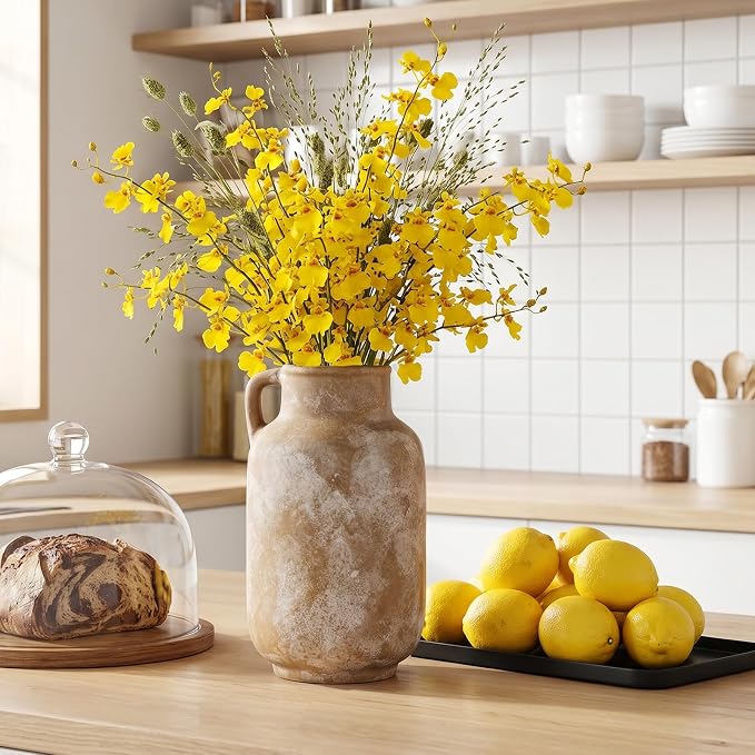 Ceramic Flower Vase, 9.3in Farmhouse Table Rustic Vases, Small Flower Terracotta Vases for Home Decor, Living Room,Table, Handcrafted (Terracotta)
