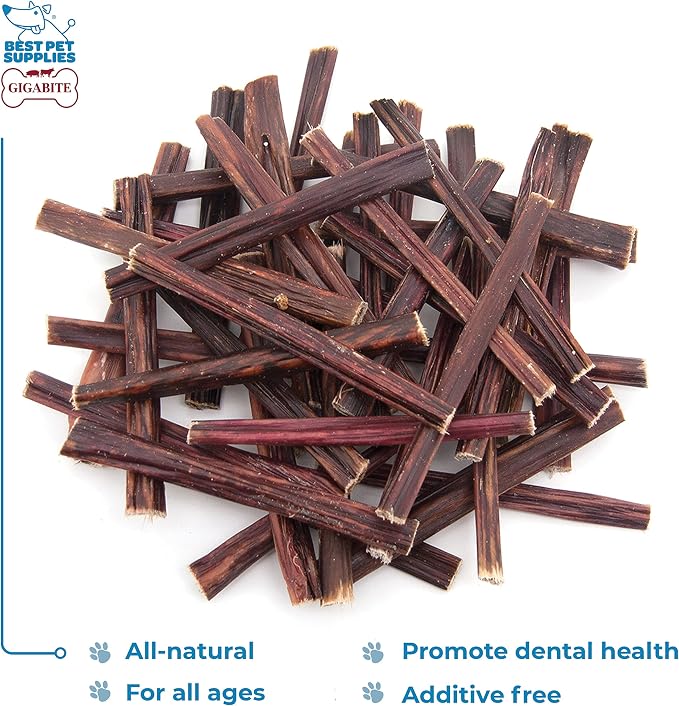 GigaBite Beef Esophagus Dog Treats - Natural Gullet Sticks for Dogs, High Protein Single Ingredient Dog Chews, Rawhide Free Dental Dog Treats for All Dog Breeds - Sticks (6 Inch), Pack of 80