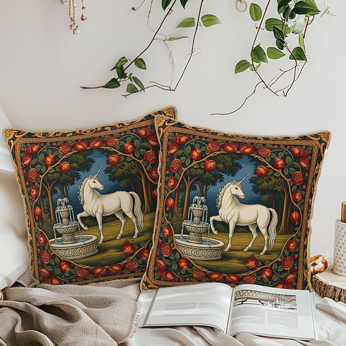 Vintage Horse Floral Velvet Pillow Covers 16x16 Inch Tapestry Art Flowers Throw Pillows for Couch Cushion Covers Pillowcase European French Country Pillow Cases for Sofa Bed Bedroom
