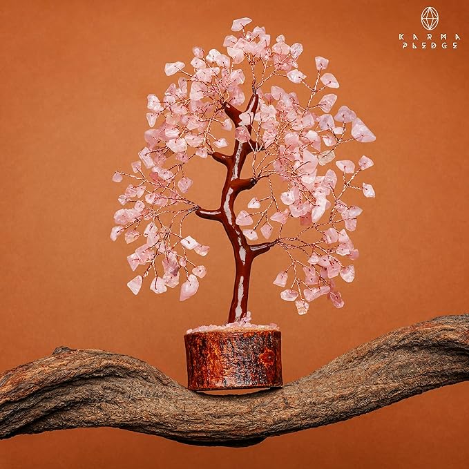 Rose Quartz Crystal Tree of Life Birthday Gifts for Women, Men, Handmade Home Decor, Office Decoration, Healing Crystal Chakra Tree for Money, Positivity, Reiki, Good Luck Gifts for Her, Mom & Dad