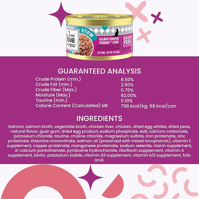 I and love and you Wet Cat Food - Salmon Chanted Evening Stew - Salmon Recipe, Grain Free, Filler Free, 3oz Pack of 24 Cans