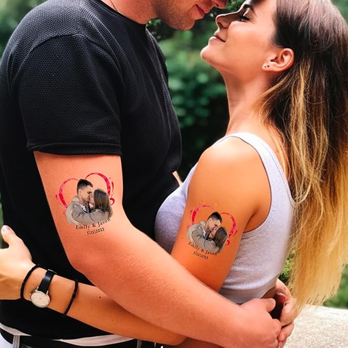Easycosy Custom Temporary Tattoos with Photos, Personalized Funny Face Temporary Tattoos, Party Favors for Boyfriend & Girlfriend, set of 15