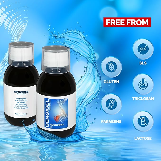 Gengigel Hyaluronic Acid Mouthrinse (300 ml), Oral Care Solution for Gum Health, Reduces Discomfort, Helps Relieve Gum Recession & Gingivitis, No Alcohol or SLS, Vegan & Kosher