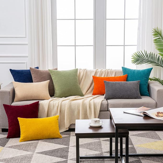 GAWAMAY Decorative Chenille Throw Pillow Covers 26x26 Inch Pack of 2, Soft Square Couch Pillow Cover for Sofa Cushion Living Room Bedroom Oversized Pillowcases Sage Green 66x66cm (ONLY Covers)