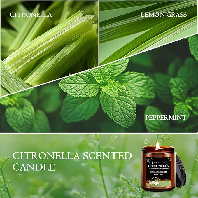 Citronella Candles, Indoor Outdoor Lemongrass Scented Candles,Natural Soy Wax Jar Candle, 100-Hour Burn Time, 7 oz (2 Pack)