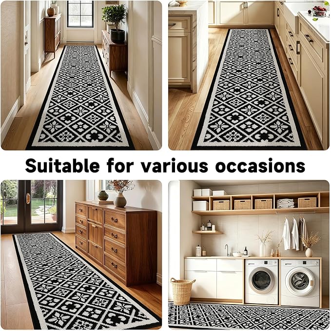 Ileading Hallway Runner Rug 2.6'x12' Heavy-Duty Durable Entryway Floor Mat with Non Slip Rubber Backing for Busy Traffic Extended Indoor Doormat Machine Washable Kitchen Throw Rug for Corridor(Black)