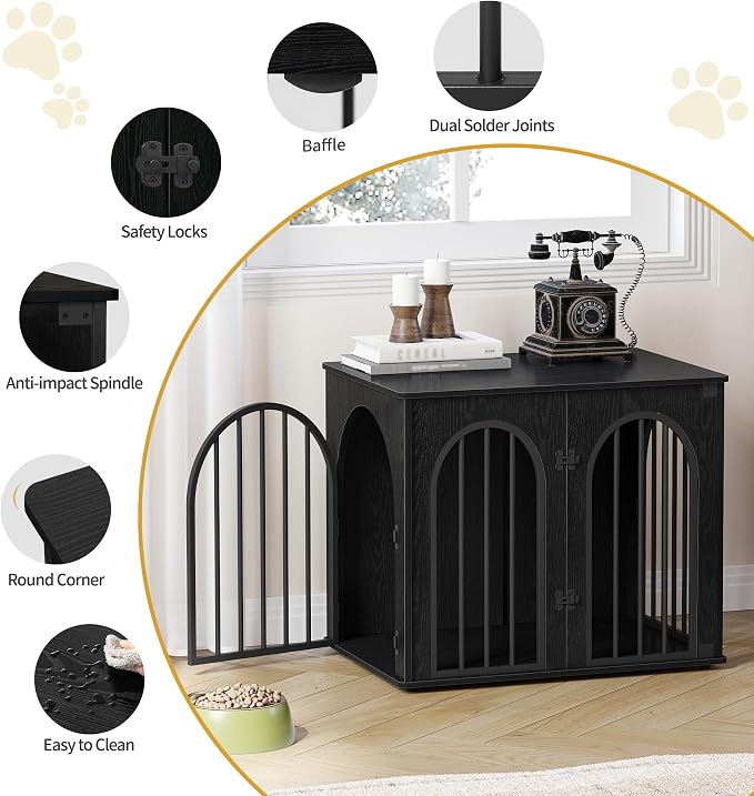 Hzuaneri 26.8'' Dog Crate Furniture,Dog Kennel Indoor for Small Dogs | Dog Kennel Furniture Wooden Dog Cage Heavy Duty Dog Crate Decorative Pet House End Side Table TV Stand,Black DFC85504B