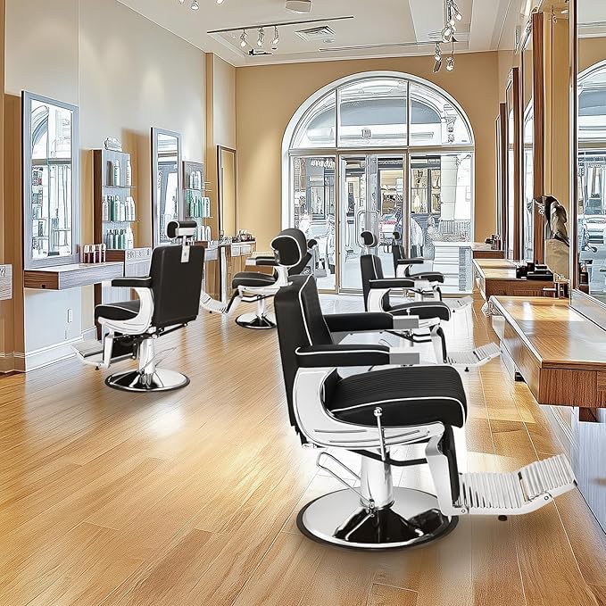 Black Barber Chairs for Barbershop, Hydraulic Salon Chair for Hair Stylist, Recline 360° Swivel Hairdresser Chair, Beauty Salon Spa Tattoo Styling Barbershop Equipment