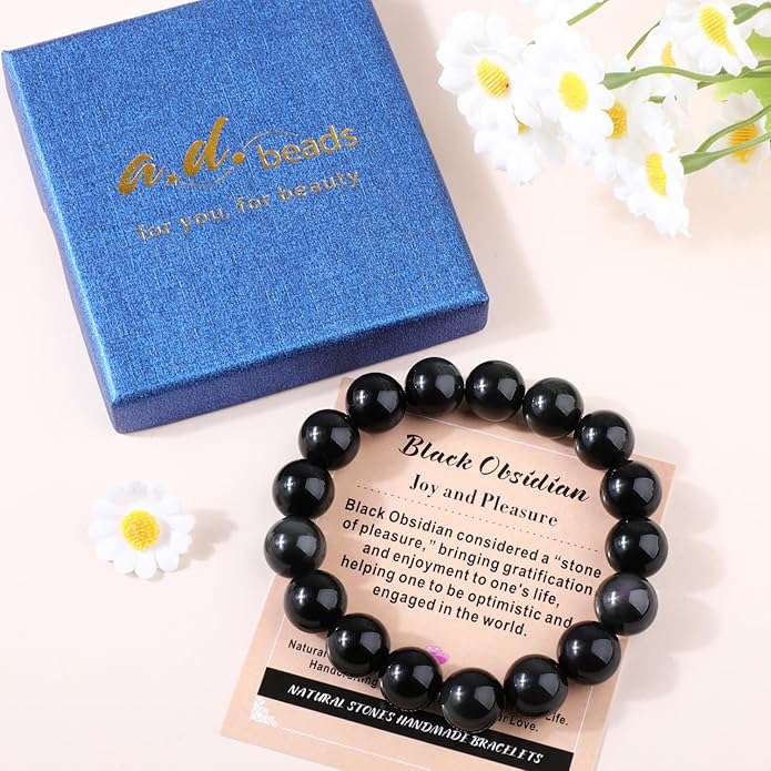 AD Beads Handmade Gemstone Stretch Elastic Bracelet Crystal Healing Reiki Nature's Beauty and Spiritual Essence Unisex