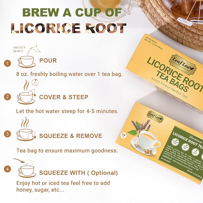 LeafLea Licorice Root Tea Bags, Caffeine-Free Liquorice Tea, 80 Count | Naturally Sweet Black Licorice Spice, 100% Pure Single Ingredient, Sugar-Free, Foil-Wrapped Freshness