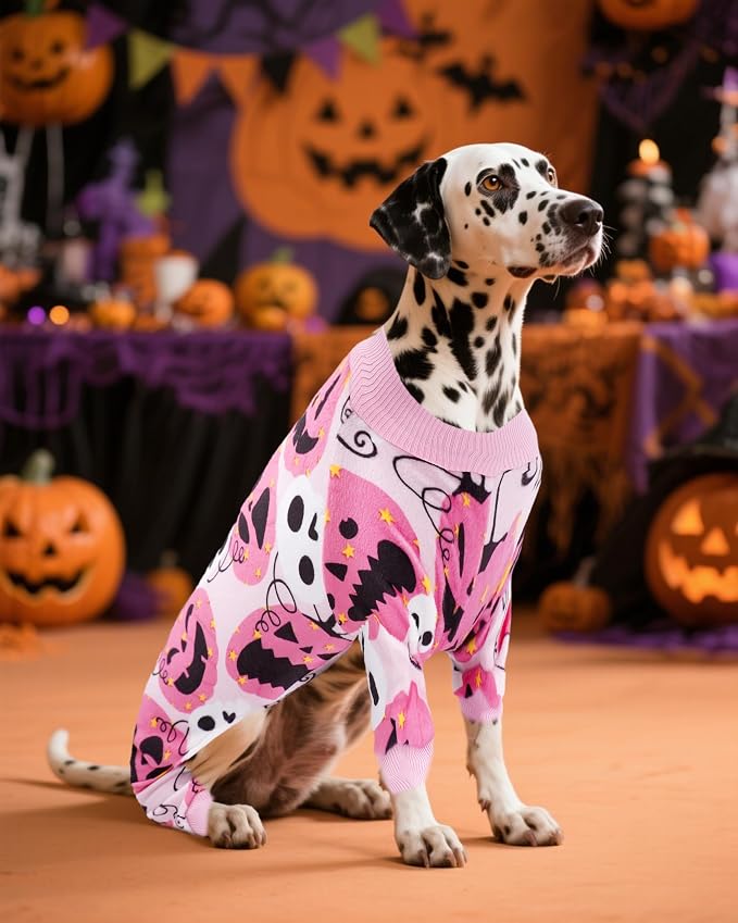 PET SHOW 4 Pack Halloween Fleece Dog Pajamas Warm for Large Dogs | Soft stretchy dogs onesies,boy girl pjs with sleeve,holiday jumpsuit costume for pets,XL