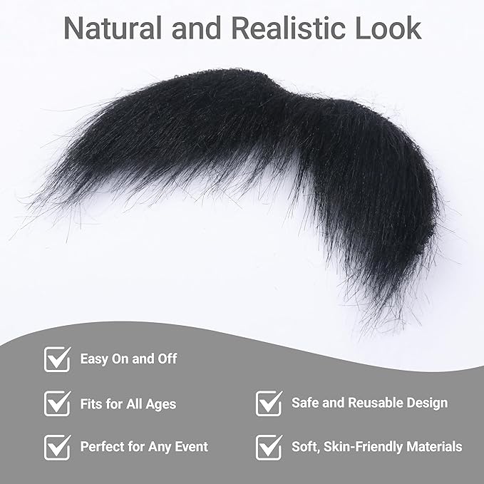 2Pcs Men Fake Mustache Realistic Mustaches Fake Facial Hair Beard for Cosplay Costume Halloween Parties