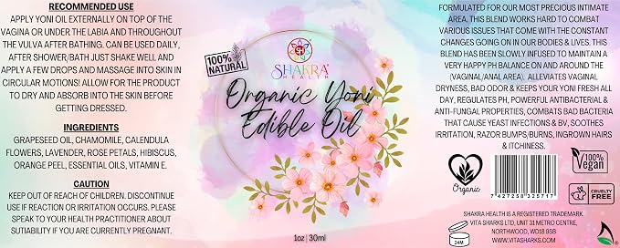 Yoni Oil | Edible Massage & Body Ritual Oil. Balance PH & Scent. Intimate Feminine Hygeine. Tantric Pleasure & SexuaI Health. Organic, Natural, Vegan. Vaginal Yoni Oil (Yoni)