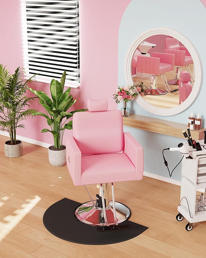 Baasha Reclining Pink Salon Chair with Adjustable Headrest, All-Purpose Hydraulic Styling Chair, Soft PU Leather, Heavy-Duty Steel Frame, 440 lbs Capacity, for Haircut, Braiding & Tattoo