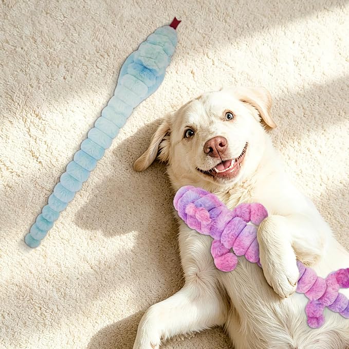2 Pack No Stuffing Dog Squeak Toys, Soft Stuffless Plush Dogs Chew Toy for Medium Large Dogs, Durable Interactive Teething Toys for Puppies, Tug of War Game to Keep Them Busy, Best Birthday Gifts