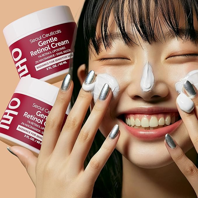 SeoulCeuticals 1% Korean Retinol Night Cream - 97.5% Snail Mucin + 2% Niacinamide Moisturizer for Face - Gentle K Beauty for Sensitive Skin 2oz