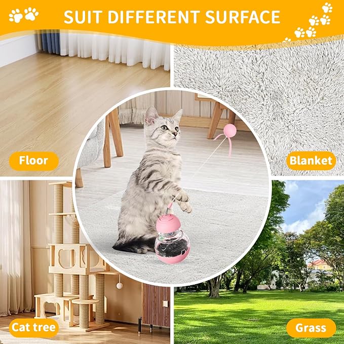 Interactive Wobble Cat Toy, Slow Food Treat Dispenser for Cats, Pink