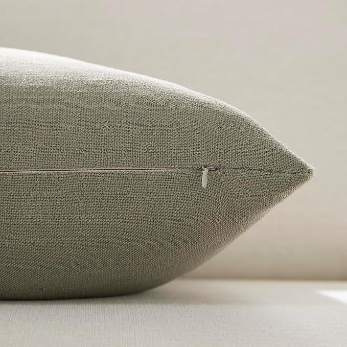 Meekio Set of 2 Forest Sage Throw Pillow Covers 20x20, Modern Farmhouse Linen Blend Decorative Pillow Covers for Couch Sofa Bed, Neutral Home Decor