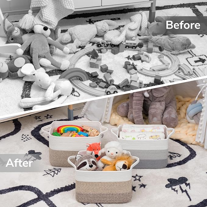 Goodpick Woven Storage Basket for Shelves, 13" x 10" x 9", Gradient Gray | Stylish Gift Basket for Home Decor, Cotton Rope Baskets for Books, Towels & Toys Storage, Bedroom & Nursery Organization
