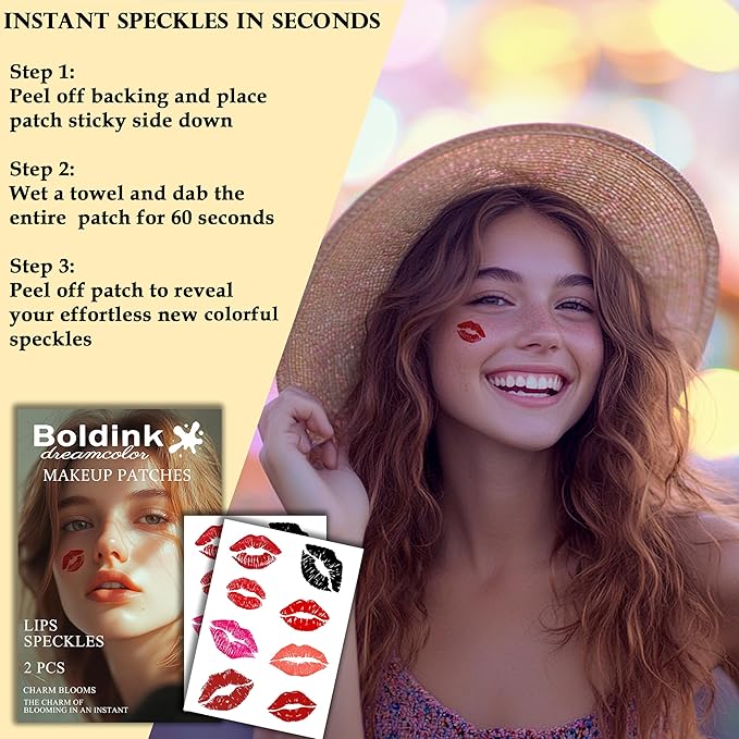 2pcs Makeup Stickers,Waterproof Face Lips Temporary Tattoo Stickers,Masquerade Sticker,Wedding Face Makeup Sticker for Women.