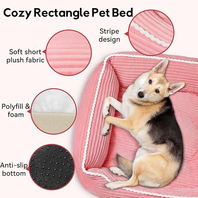 Zerbuger 30in Pink Rectangle Cat Dog Bed Machine Washable Sleeping Sofa | for Large Medium Small Pets Indoor Outdoor, Non-Slip Bottom Soft Puppy Bed Durable Orthopedic Calming Pet Cuddler
