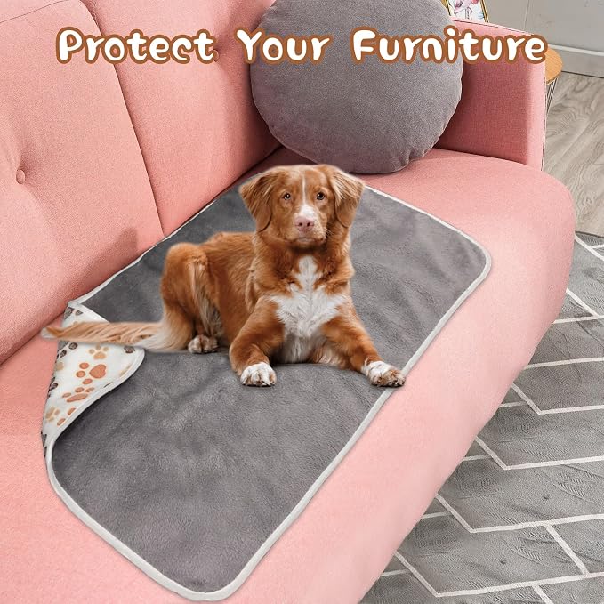YUEPET 2 Pack Waterproof Dog Blankets,Washable Puppy Blankets 30"x 20" | White and Coffee Pair, Reversible Soft Fleece, Mylar Heat-Reflective Layer, Bed Sofa and Car Use, Small Dogs and Cats