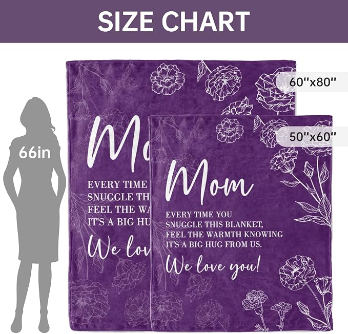 GiltGlimmer Mom Birthday Gifts, Mom Floral Blanket Purple, 60" x 50" | Gifts for Moms from Daughter Son, We Love You Present for Mother Mommy Christmas Mothers Day