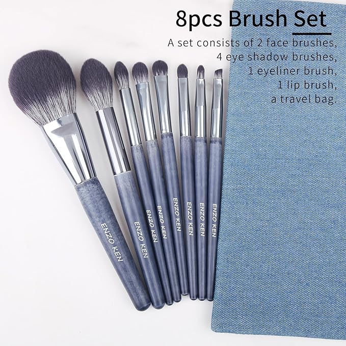ENZO KEN Natural Purple Badger Hair Makeup Brushes Set Professional, Walnut Makeup Brush Set with Case, Cosmetic Brushes Makeup Set, Natural Makeup Brushes, Natural Bristle Makeup Brushes - ShuiMo