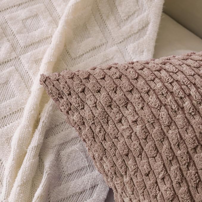Set of 4 Light Brown Decorative Throw Pillow Covers 22x22 Inch Corduroy Pillow Covers for Bed Couch Sofa Living Room Soft Square Cushion Cases