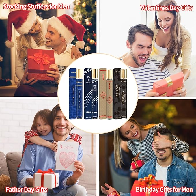 4 Pack Cologne for Men,Perfume for Him,Fathers Day Gift for Husband,Valentines Day Gifts,Gifts for Him,Eau de Toilette,Stocking Stuffers for Men,Travel Size Perfume,Natural Spray Long Lasting Gift