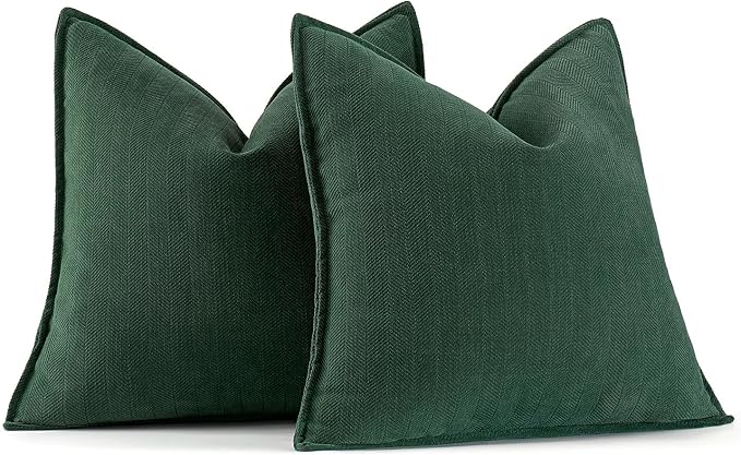 MIULEE Pack of 2 Green Decorative Chenille Pillow Covers 18x18 Inch | Soft Couch Throw Pillows,Farmhouse Cushion Covers with Elegant Design for Sofa,Bedroom,Living Room,Spring Home Decor