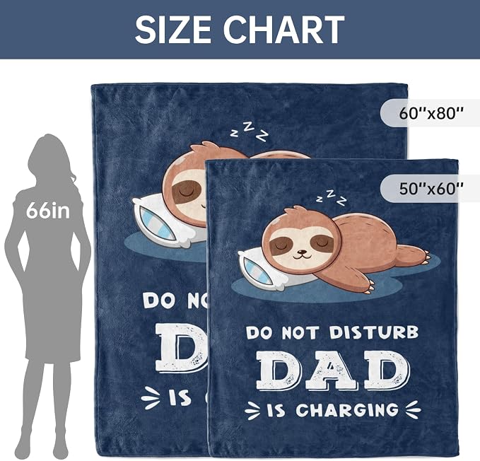 Funny Gifts for Dad, Dad is Charging Sloth Blanket, Dads Birthday Gift from Daughter Son, Dads Gifts for Christmas Fathers Day Christmas, Soft Sloth Throws Blanket for Father 60" x 80"