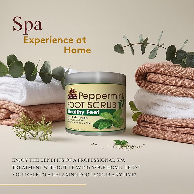 Okay Peppermint Foot Scrub - Exfoliating & Moisturizing, Great for Cracked Heels & Dry Skin - 6 Oz (Pack of 2)