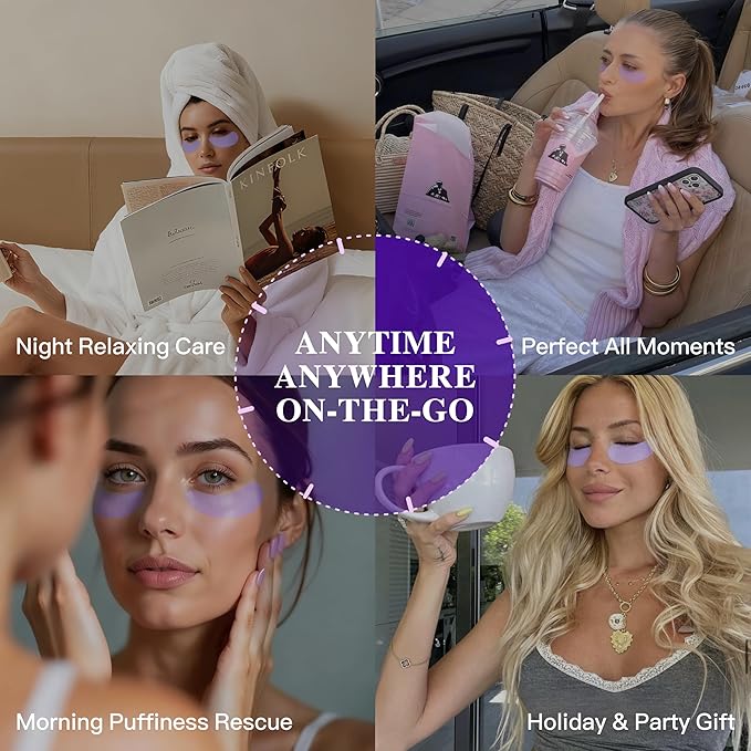 Instant tightener under eye patches with Grape Seed, Dark circles treatment eye patches with Women beauty, Puffy eyes treatment of under eye mask, 24 Pairs, Purple