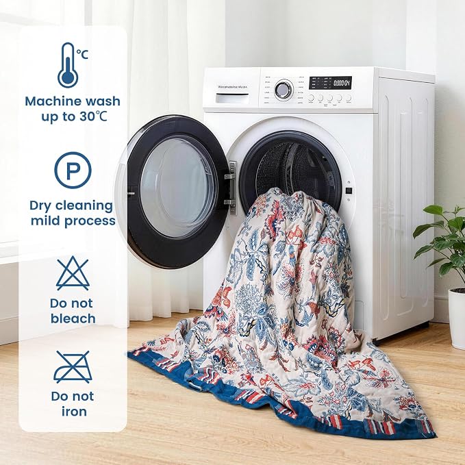 MSGKV Boho Throw Blanket 90"x90" 100% Cotton Farmhouse Butterfly Throw | Floral Pattern, Queen Size Blanket, Muslin Throw, Reversible Woven, Lightweight Comfort, All Season Use, Machine Washable