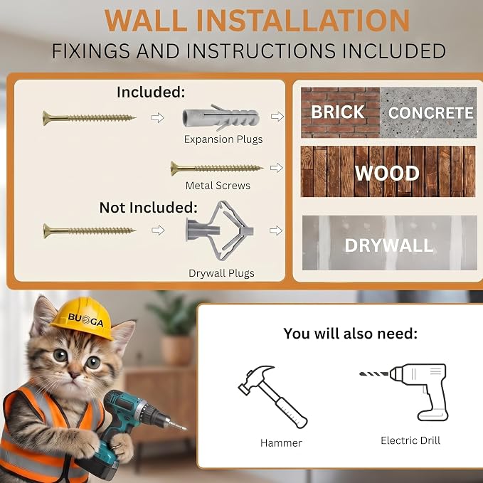 Cat Wall Shelves, Floating Bed with 3 Cat Wall Steps - Natural | Pre-Drilled Anchor Kit for Easy Mount, Cozy Spot for Climbing & Play, Indoor Cats up to 18 lbs, Solid FSC Birch Wood