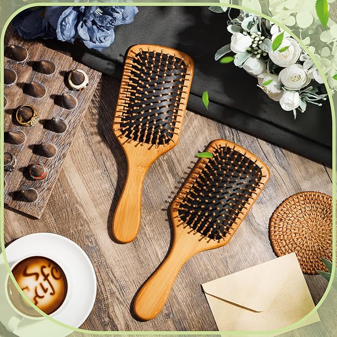 Tessco for you 12 Pcs Bamboo Hair Brushes Bulk Wooden Paddle Brush Scalp Massage Bristle Anti Static Engraving DIY Gifts for Women, Party, Wedding(9.65'' X 3.35'',Black)