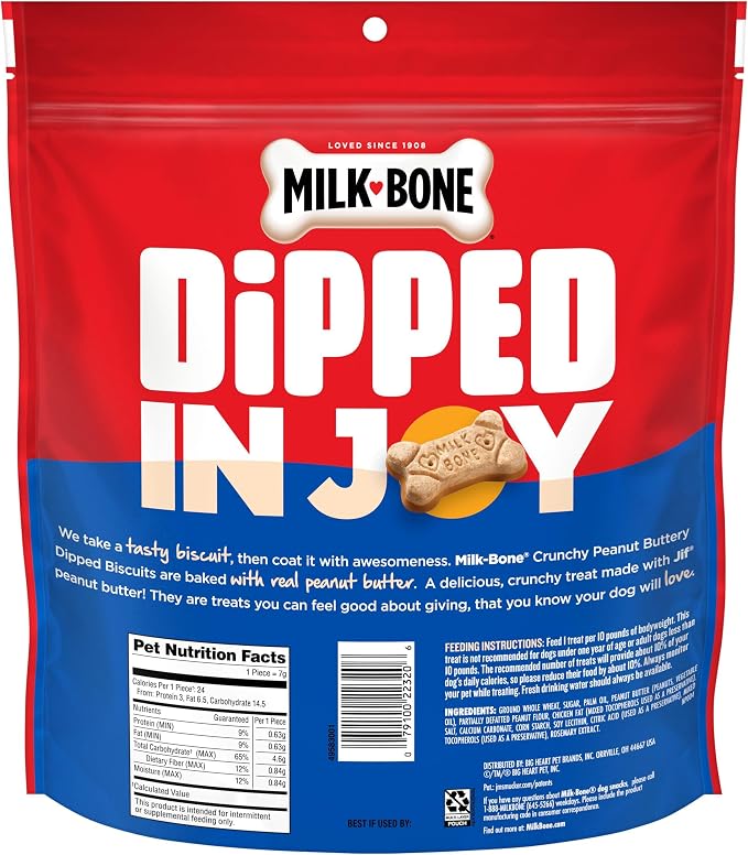 Milk-Bone Peanut Buttery Dipped Dog Biscuits with Jif Peanut Butter, 32 Oz. Bags (Pack of 4)